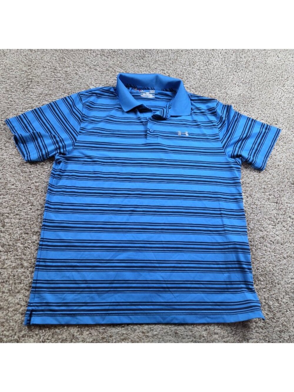 Under Armour Polo Shirt Mens Large Blue Performance Golf Striped Loose Heatgear
